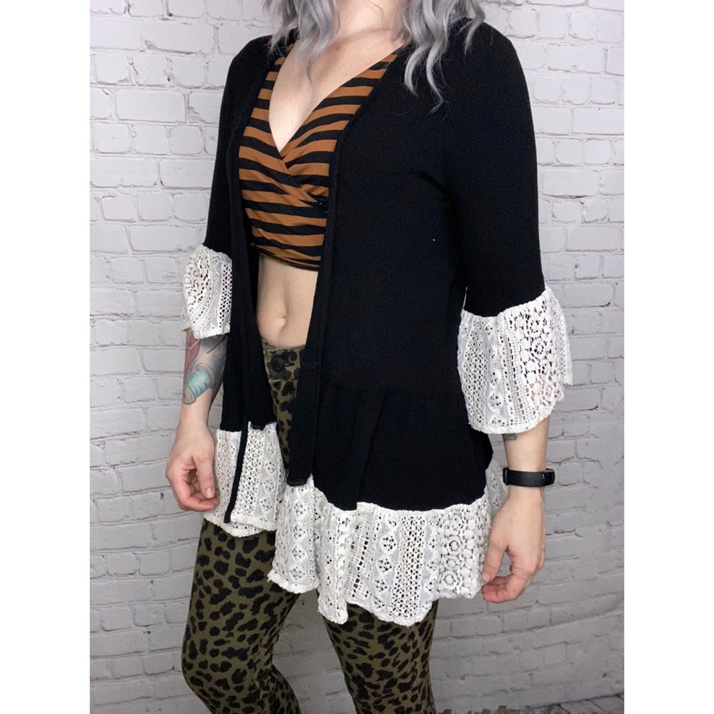 Black Entro Bohemian Lace Cardigan Kimono Small